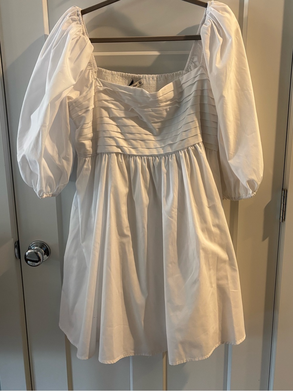 White Puff Sleeve Square Neck Mini Dress by Abercrombie and Fitch